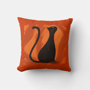 Black cat painting, pillow