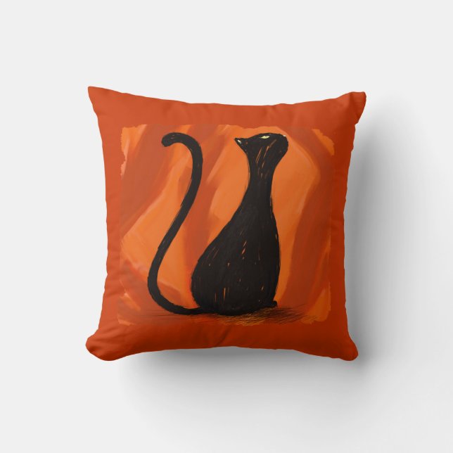Black cat painting, pillow (Front)