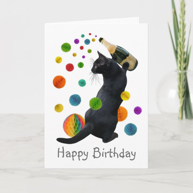 Black Cat Paper Balls Birthday Card (Front)