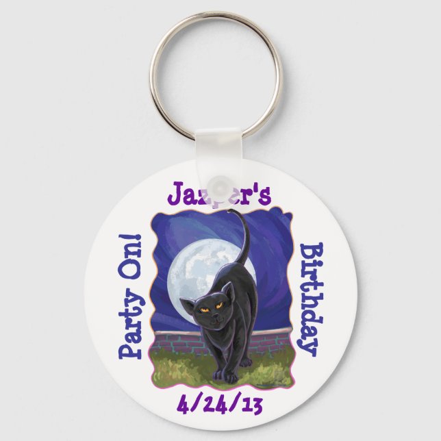Black Cat Party Centre Key Ring (Front)