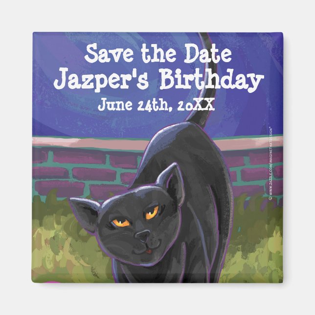 Black Cat Party Centre Magnet (Front)