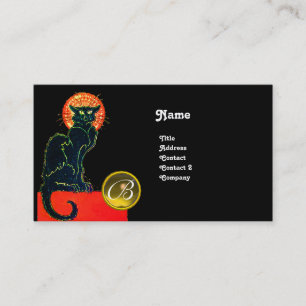 BLACK CAT PARTY MONOGRAM BUSINESS CARD