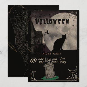  Black Cat Pastel Halloween witches Party Invit Holiday Card
