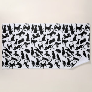 Black Cat Pattern Beach Towel