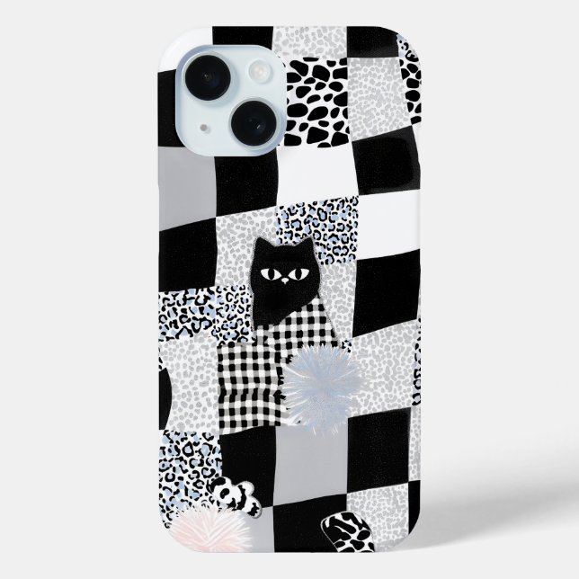 Black Cat Pattern Gingham Mixed Checkered Cheetah  Case-Mate iPhone Case (Back)