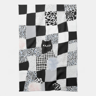 Black Cat Pattern Gingham Mixed Checkered Cheetah Tea Towel
