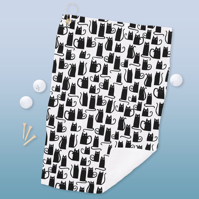 Black Cat Pattern Golf Towel (Fun black cat pattern golf towel)