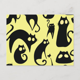 Black cat pattern holiday postcard