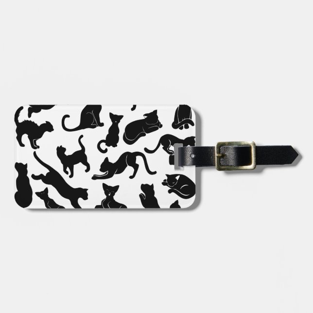 Black Cat Pattern Luggage Tag (Front Horizontal)