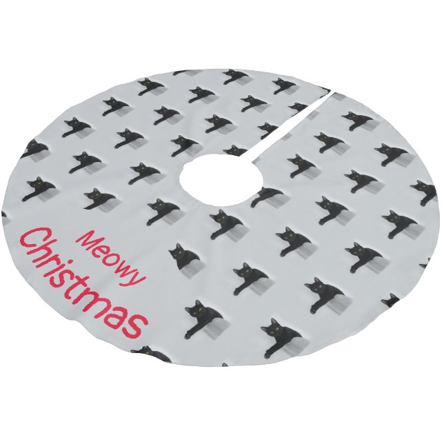 Black Cat Pattern Meowy Christmas Brushed Polyester Tree Skirt (Angled)