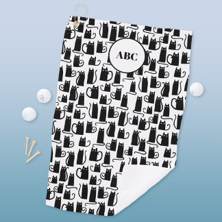 Black Cat Pattern Monogram Golf Towel