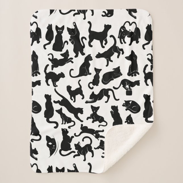 Black Cat Pattern Sherpa Blanket (Front)