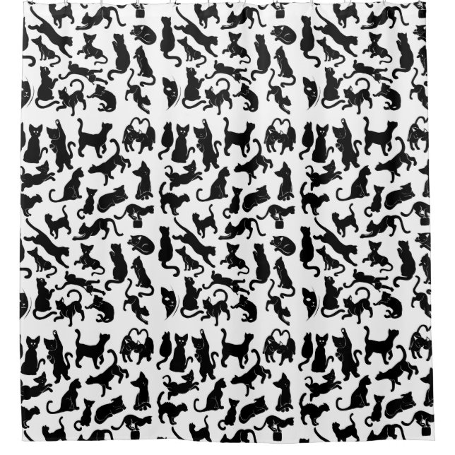 Black Cat Pattern Shower Curtain (Front)