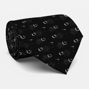 Black cat pattern tie