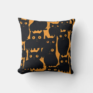 Black Cat Pattern Yellow Halloween Decor Cushion