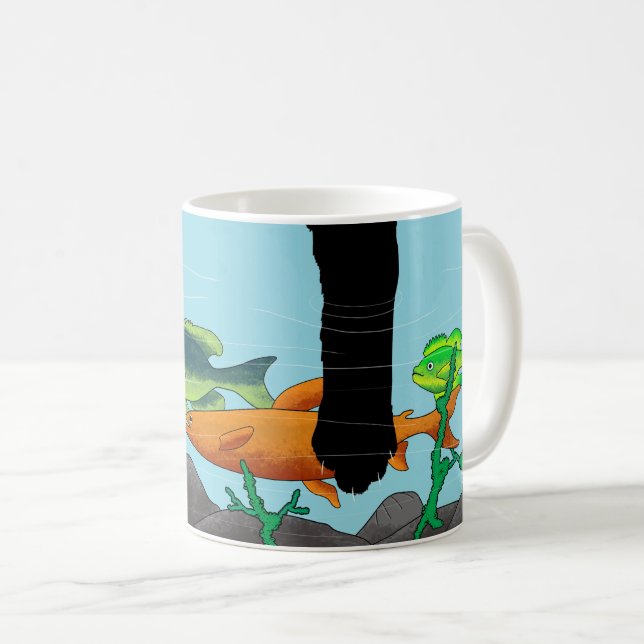 Black cat paw fishing illustration Mug (Front Right)