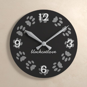 Black Cat Paw Print Personalised Wall Clock