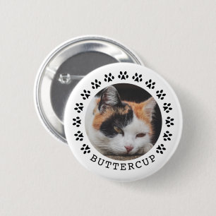 Black Cat Paw Prints Frame Pet Photo 6 Cm Round Badge