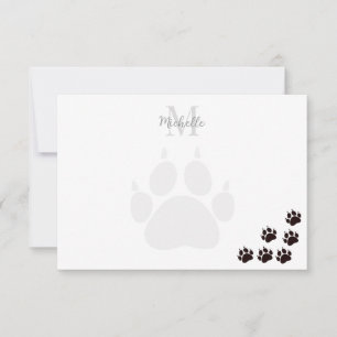 Black Cat Paw Prints Monogram Personalized Card