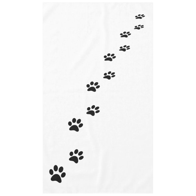 Black cat paw prints on white tablecloth (Front)