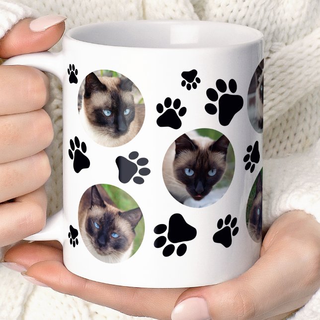 Black Cat Pawprint 8 Photo Collage Coffee Mug (Creator Uploaded)
