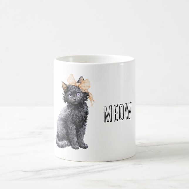 Black Cat Peach Bow Coffee Mug (Center)
