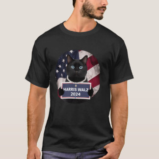 Black Cat Pearls for Harris Walz T Shirt