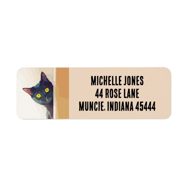 BLACK CAT PEEKING ART RETURN ADDRESS LABELS (Front)