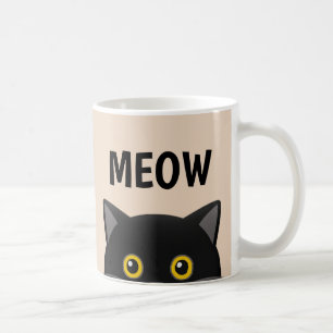 BLACK CAT PEEKING COFFEE MUGS