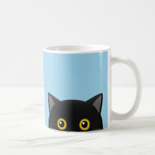 BLACK CAT PEEKING COFFEE MUGS