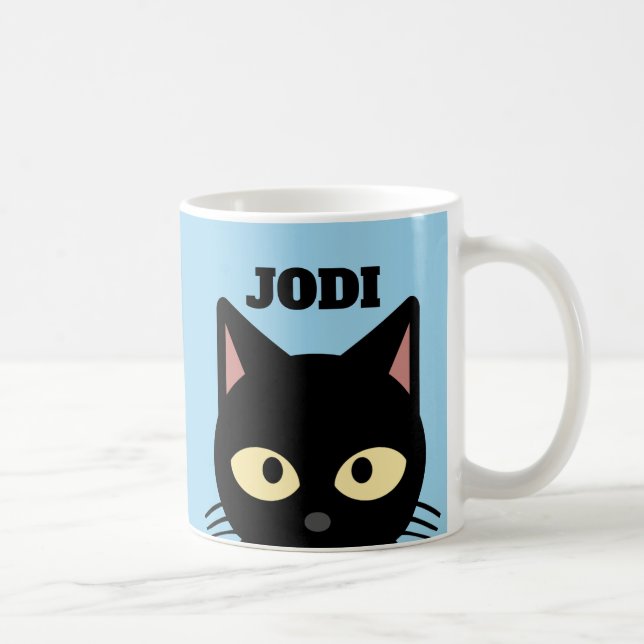 BLACK CAT PEEKING CUSTOM COFFEE MUG (Right)