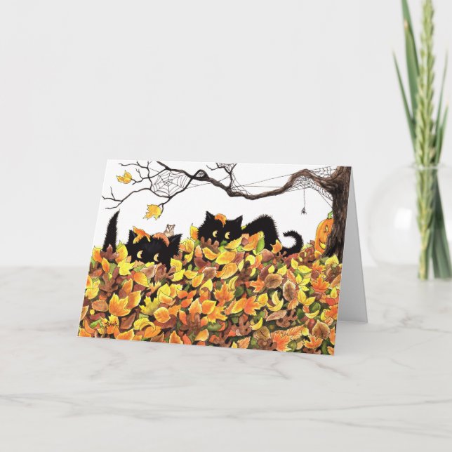 Black Cat Peeking in to wish you a Happy Halloween Card (Front)