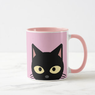 BLACK CAT PEEKING PINK COFFEE MUGS