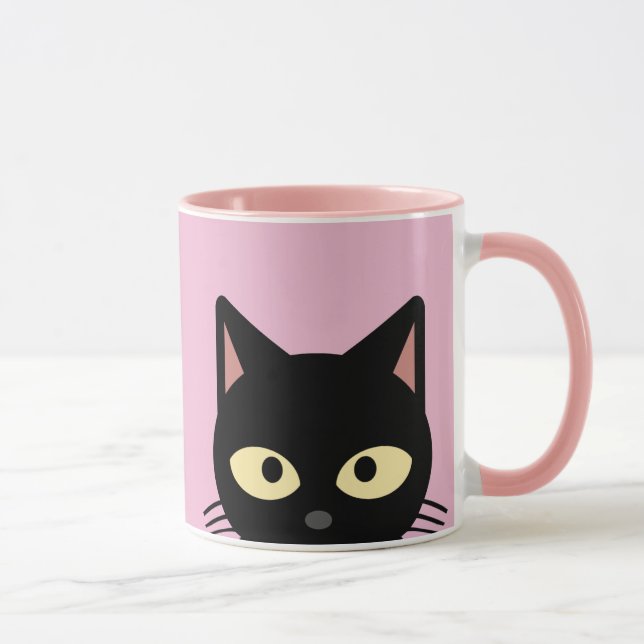 BLACK CAT PEEKING PINK COFFEE MUGS (Right)