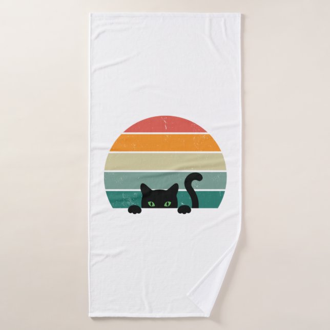 Black Cat Peeking Sunset Vintage    3 Bath Towel (Bath Towel)