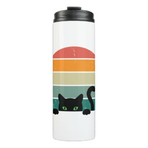 Black Cat Peeking Sunset Vintage    3 Thermal Tumbler