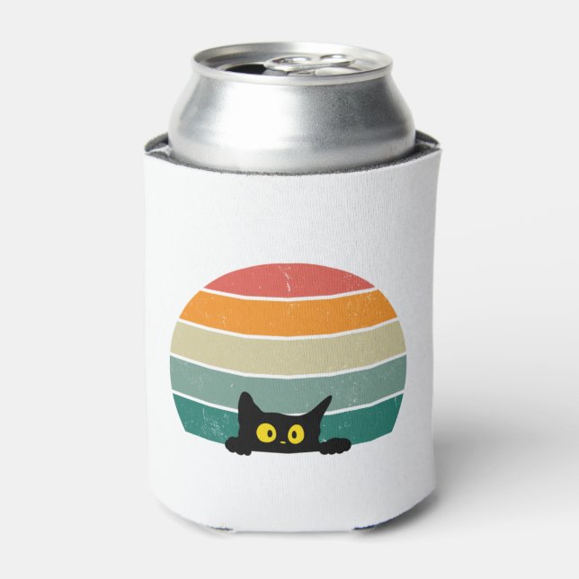 Black Cat Peeking Sunset Vintage    4 Can Cooler (Can Front)