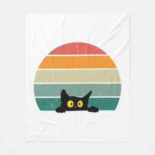 Black Cat Peeking Sunset Vintage 4 Fleece Blanket