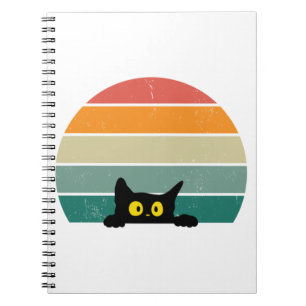 Black Cat Peeking Sunset Vintage 4 Notebook