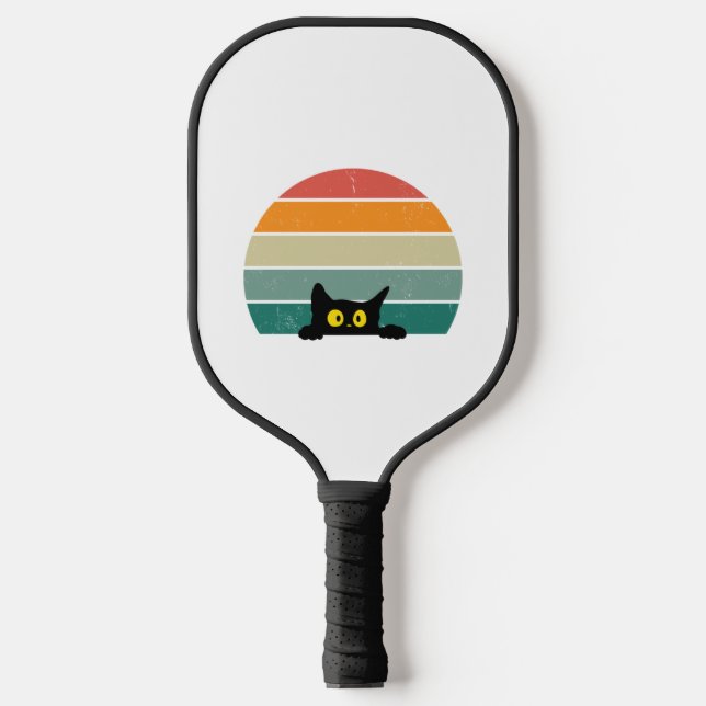Black Cat Peeking Sunset Vintage    4 Pickleball Paddle (Front)