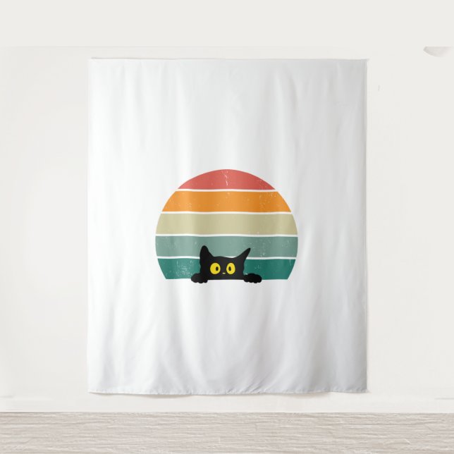 Black Cat Peeking Sunset Vintage    4 Tapestry (Front)