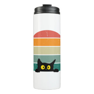 Black Cat Peeking Sunset Vintage 4 Thermal Tumbler