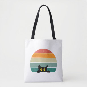 Black Cat Peeking Sunset Vintage 4 Tote Bag