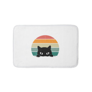 Black Cat Peeking Sunset Vintage Bath Mat
