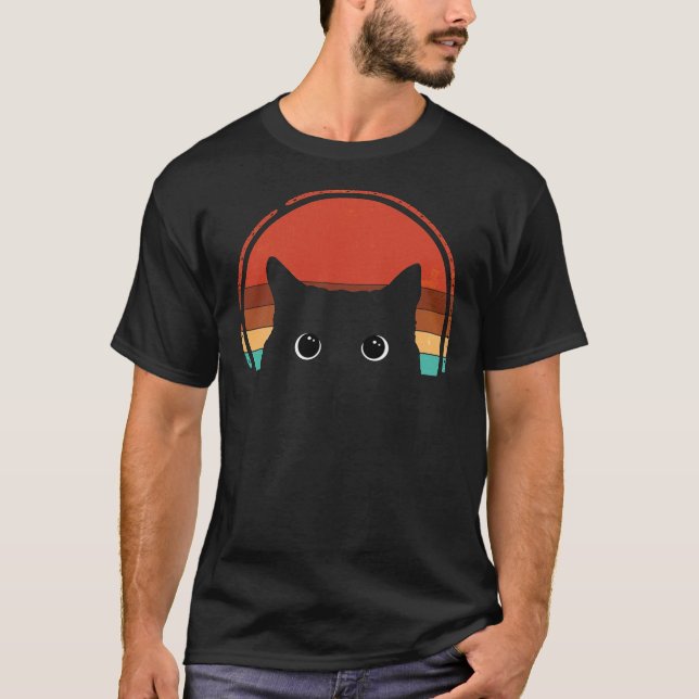Black Cat Peeking Sunset Vintage Essential T-Shirt (Front)