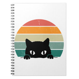 Black Cat Peeking Sunset Vintage Notebook