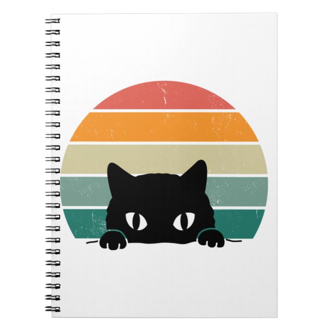 Black Cat Peeking Sunset Vintage     Notebook (Front)