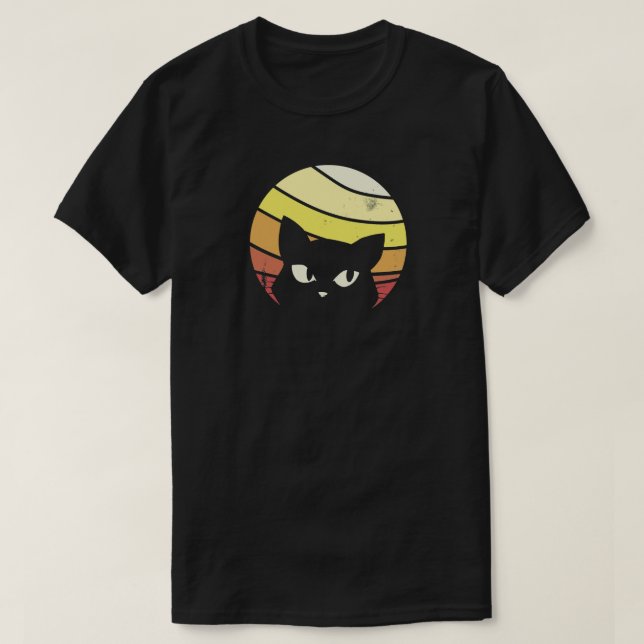 Black Cat Peeking Sunset Vintage T-Shirt (Design Front)