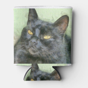 Black Cat Pencil Art Can Cooler