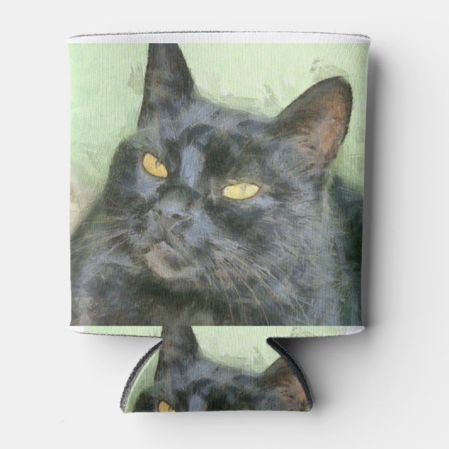 Black Cat Pencil Art Can Cooler (Front)